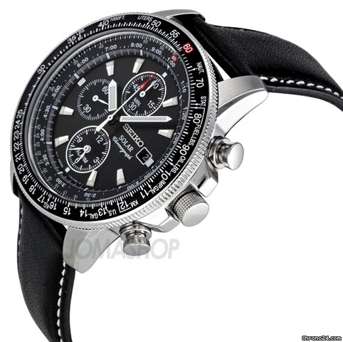 Seiko Flight Black Dial Chronograph Leather Strap Mens Watch SSC009P3 WATCHES 2