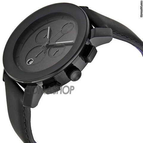 Movado Bold Black Dial Chronograph Leather Mens Watch 3600089 WATCHES 2
