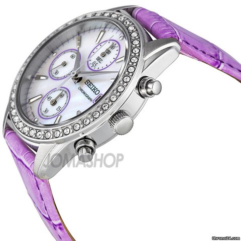 Seiko Chronograph Mother of Pearl Dial Pink Leather Strap Ladies Watch SNDY17 WATCHES 2