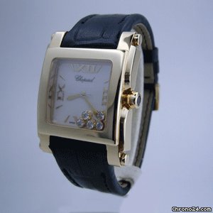 replica Chopard HAPPY SPORT 2 XL SQUARE YELLOW GOLD BLUE LEATHER WATCHES 1