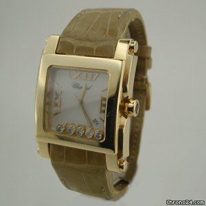 replica Chopard HAPPY SPORT2 XL SQUARE YELLOW GOLD BROWN LEATHER WATCHES 1