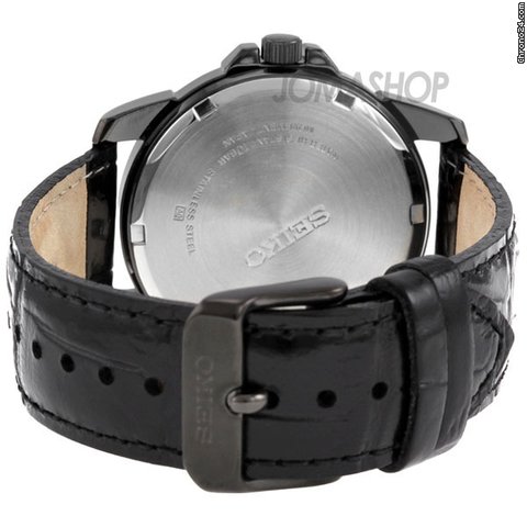 replica Seiko Black Dial Black Leather Band Solar Mens Watch SNE097 WATCHES 1