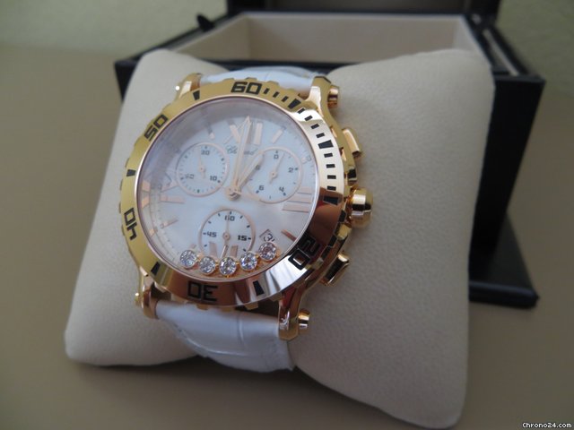 Chopard ''HAPPY SPORT CHRONOGRAPH''750 ROSE/5-BRILL./1SAFIR/KROKO WATCHES 2