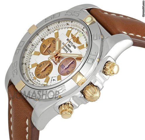 Breitling Chronomat 44 Silver Dial Brown Leather Strap Chronograph Mens Watch I WATCHES 2