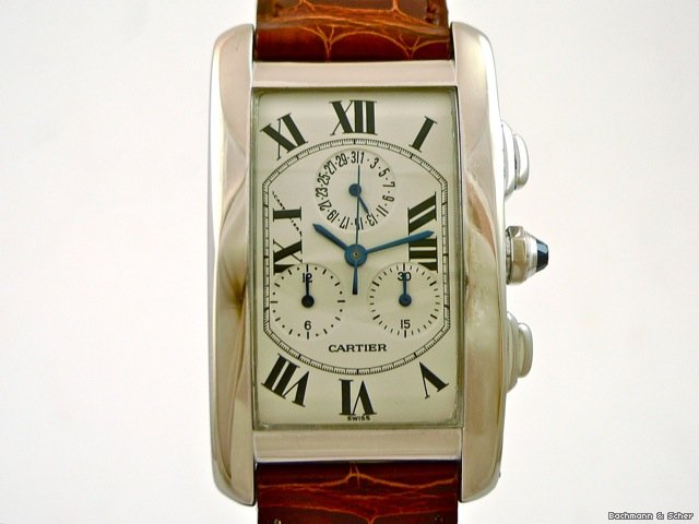 replica Cartier Tank Americaine, Chronoflex, 18k White Gold WATCHES 1 