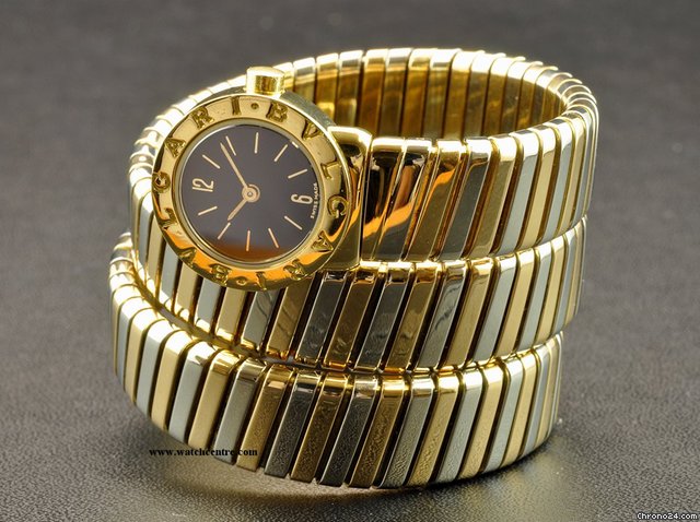 Bulgari 18k W/G & Y/G Black Dial Ladies Snake Tubogas BB191T WATCHES 2