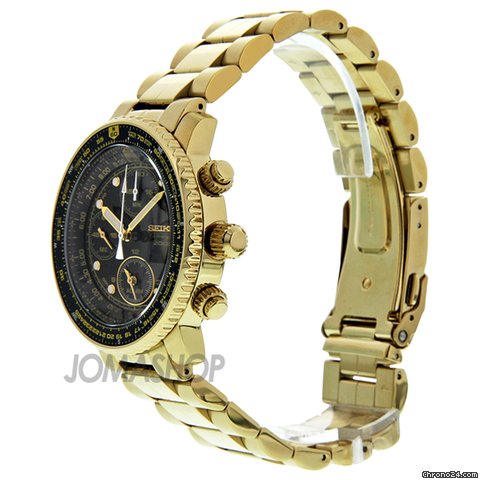replica Seiko Flight Chronograph Gold-Tone Steel Mens Watch SNA414 WATCHES 1 