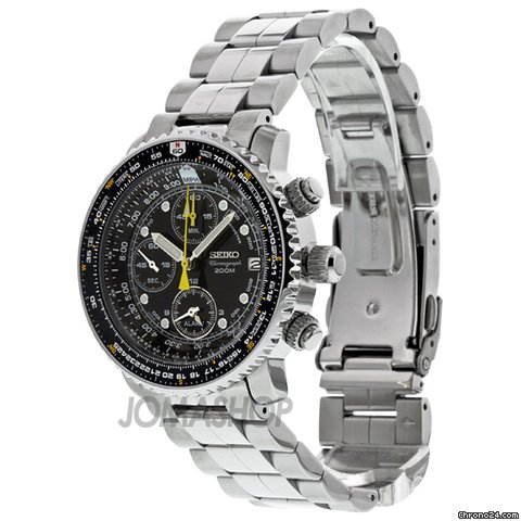 Seiko Flight Chronograph Steel Black Mens Watch SNA411 WATCHES 2