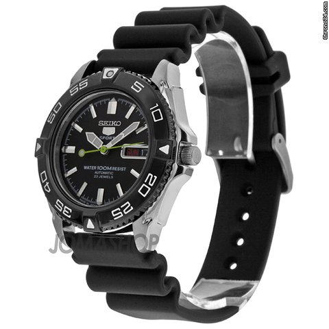 Seiko 5 Black Dial Rubber Strap Automatic Mens Watch SNZB23J2 WATCHES 2
