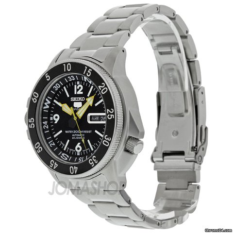 Seiko 5 Black Dial Stainless Steel Compass Automatic Mens Watch SKZ211J1 WATCHES 2