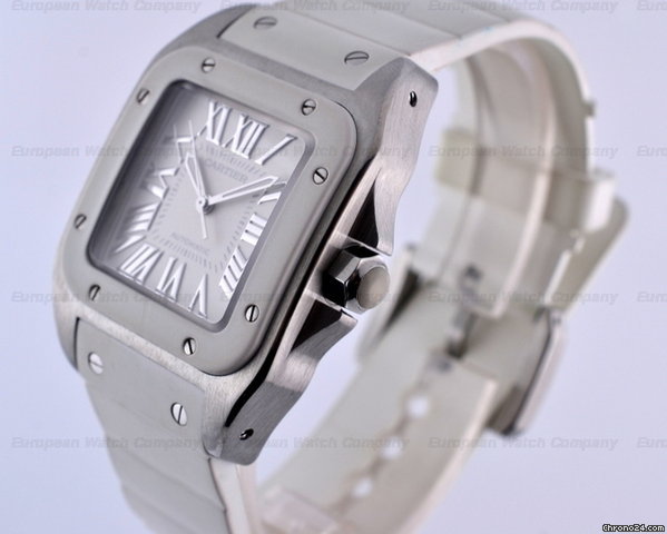 replica Cartier Santos 100 Midsize White Rubber WATCHES 1