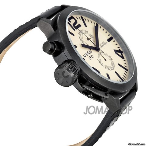 U-Boat Casa Nera Beige Dial Chronograph Black Leather Mens Watch 365 WATCHES 2