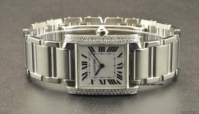 Cartier 18k W/G Diamond Case Mid Size Tank Francaise B&P WATCHES 2