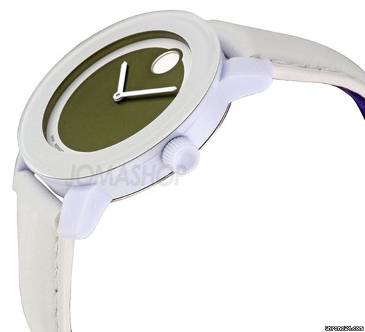 Movado Bold Green Dial White Leather Strap Ladies Watch 3600051 WATCHES 2