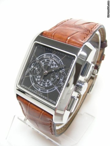 Baume & Mercier Hampton Square chronographe steel/acier sur cuir cadran noir/black dial avec triple echelle tachymetrique WATCHES 2