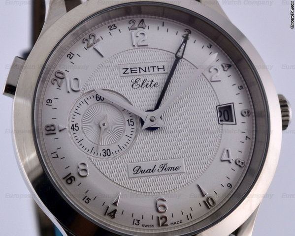 replica Zenith Elite Dual Time 18K White Gold Silver Dial 39MM WATCHES 1 
