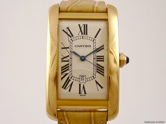 replica Cartier Tank Americaine, Man Size, Automatic, 18k Yellow Gold WATCHES 1