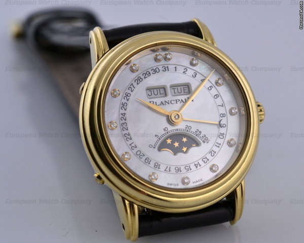 replica Blancpain Ladies Complete Calendar Moon Diamond MOP 18K YG/strap WATCHES 1