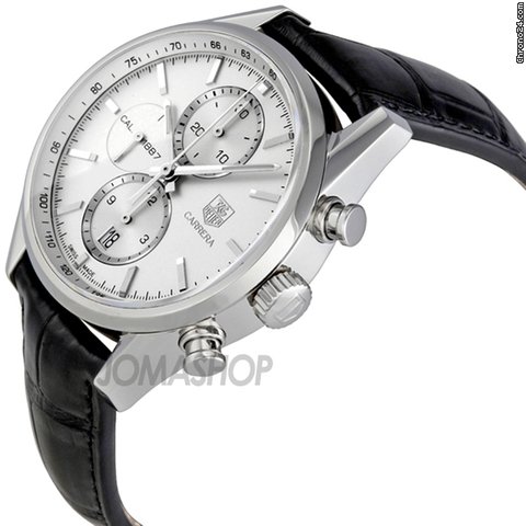 TAG Heuer Carrera Chronograph Silver Dial Automatic Leather Mens Watch CAR2111.FC6266 WATCHES 2
