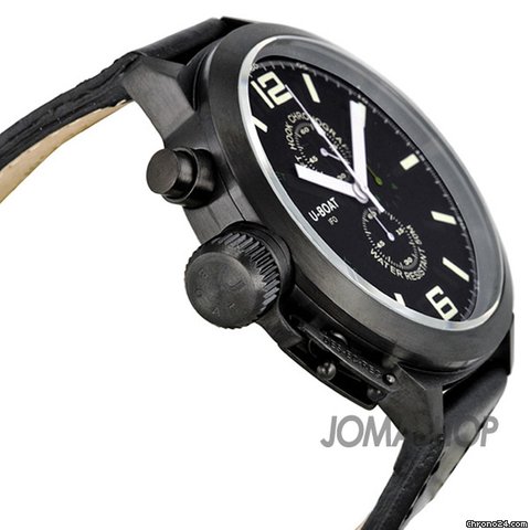 U-Boat Black-Green Dial Chronograph Black Leather Mens Watch 300 WATCHES 2