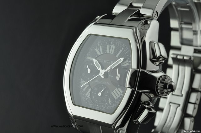 replica Cartier SS Black Dial Roadster Chronograph XL W62019X6 WATCHES 1