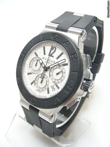 Bulgari Diagono chronographe steel and rubber/acier caoutchouc lunette caoutchouc cadran silver dial WATCHES 2