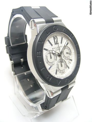 replica Bulgari Diagono chronographe steel and rubber/acier caoutchouc lunette caoutchouc cadran silver dial WATCHES 1