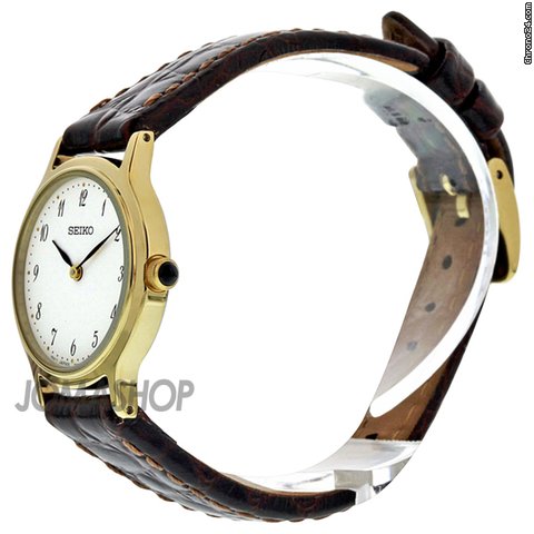 replica Seiko Gold-tone Brown Leather Strap Ladies Watch SFQ828 WATCHES 1