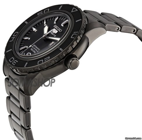Seiko 5 Black Dial Black Stainless Steel Automatic Mens Watch SNZH59 WATCHES 2