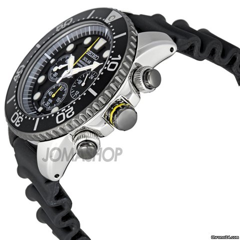 Seiko Solar Diver Black Dial Chronograph Rubber Strap Mens Watch SSC021 WATCHES 2