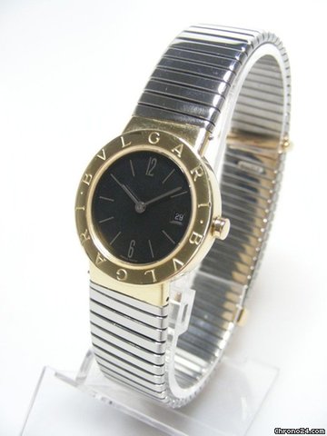Bulgari Tubogas taille medium size steel and gold/or et acier cadran noir/black dial WATCHES 2