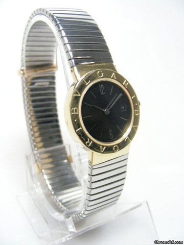 replica Bulgari Tubogas taille medium size steel and gold/or et acier cadran noir/black dial WATCHES 1
