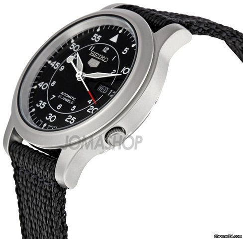 Seiko 5 Black Dial Black Canvas Strap Automatic Mens Watch SNK809K2 WATCHES 2