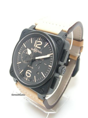 Bell & Ross Aviation BR03-94S chronographe "Military" PVD steel/acier sur cuir cadran noir/black dial WATCHES 2