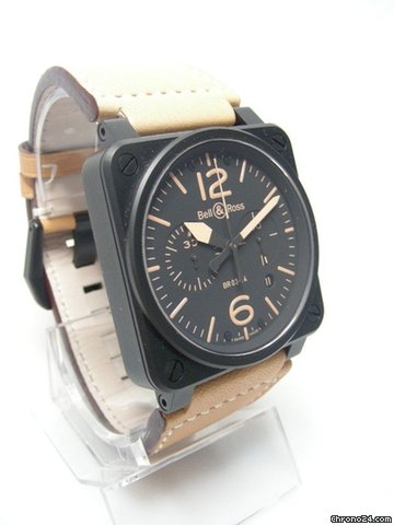 replica Bell & Ross Aviation BR03-94S chronographe "Military" PVD steel/acier sur cuir cadran noir/black dial WATCHES 1