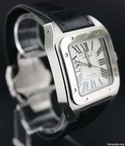 Cartier Santos 100 men's big size steel with black crocodile strap WATCHES 2