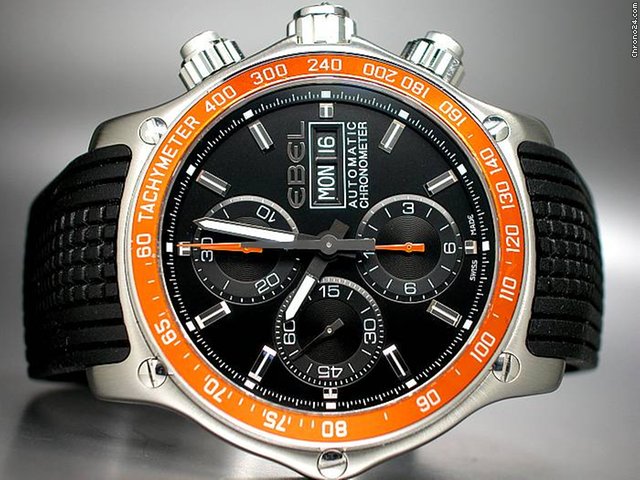 Ebel "1911 DISCOVERY CHRONO" Edelstahl/Kautschuk -neues Band-Rev. WATCHES 2